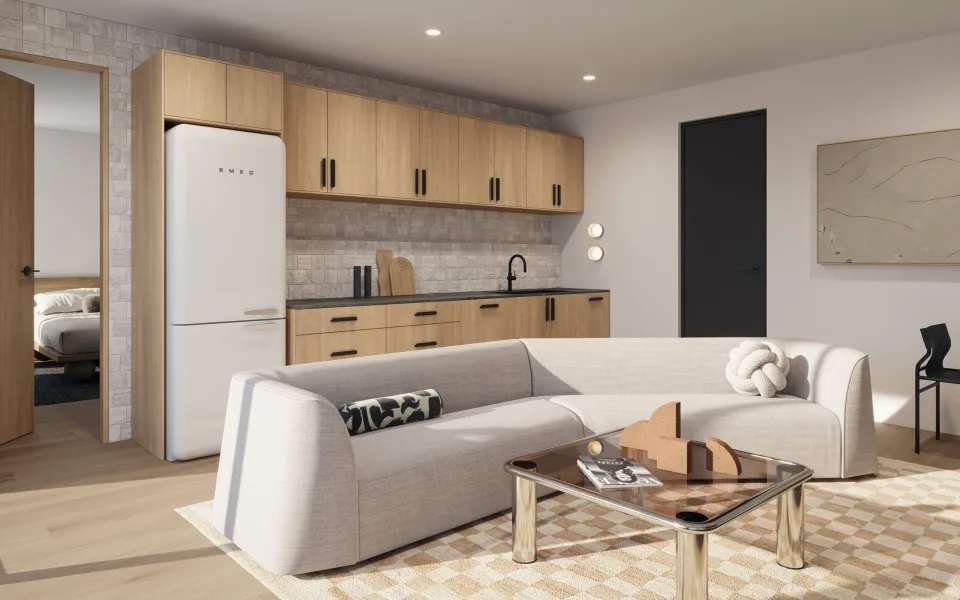 Full-size kitchen inside an MLC guest home